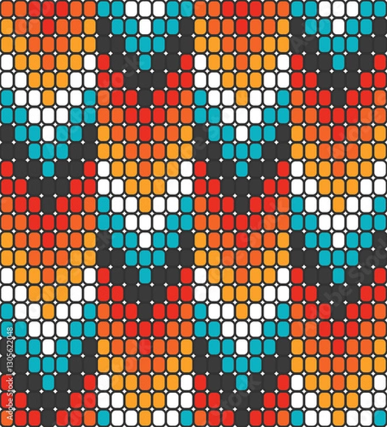 Fototapeta Native American Aztec beads arrows motif colorful Pattern, tribal beaded geometrics in red, orange, yellow, teal seamless pattern.