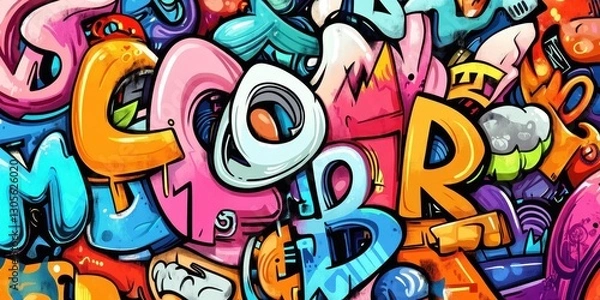 Fototapeta Colorful and vibrant abstract graffiti art with overlapping letters
