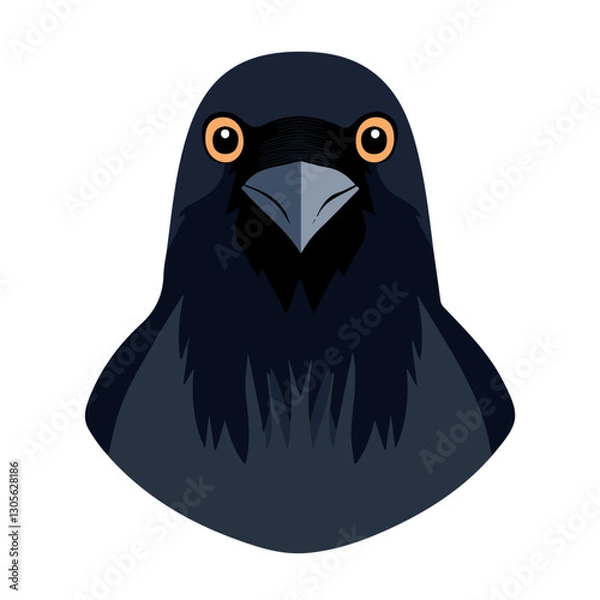 Fototapeta 2D flat vector illustration raven face icon isolated on a white background.

