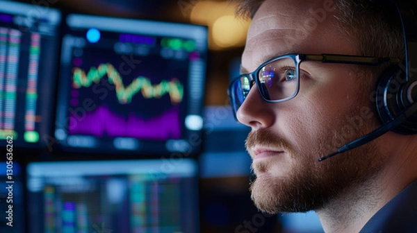 Fototapeta A stock trader sealing deals in a high-energy exchange environment