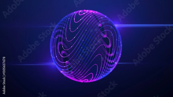 Fototapeta Glowing sphere on blue background. Holographic orb on gradient. Geometric circle shape, neon graphic ultraviolet ball pink magenta blue Digital sphere background.