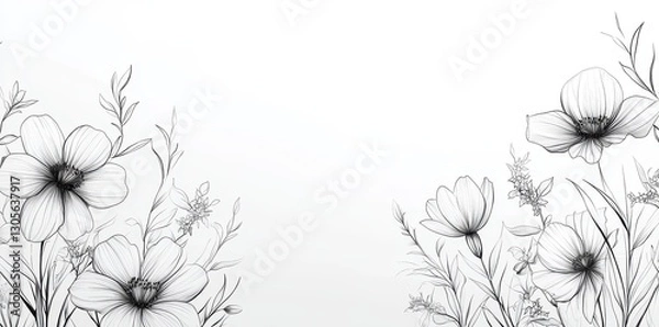 Obraz Delicate floral line drawing displays beautiful natural botanical details and art