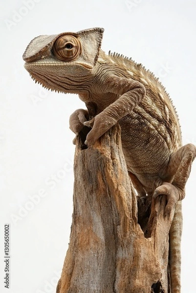 Fototapeta On a branch, a chameleon waits, its colorful form poised to adapt to its setting