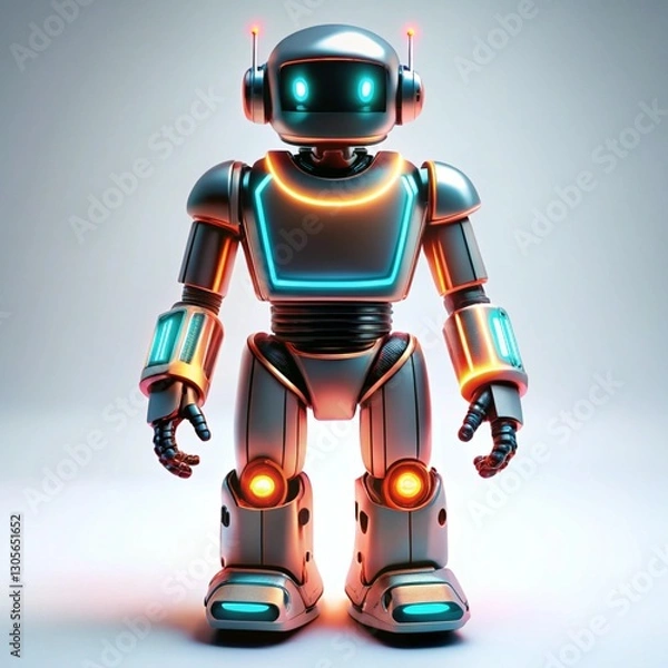 Fototapeta Futuristic 3D robot with glowing neon details