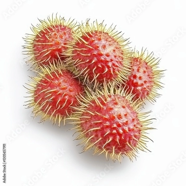 Fototapeta Exotic Spiky Fruit Close-Up: Discover the Unique Botanical Specimen and Tropical Produce with Vibrant Colors and Textured Exterior. White background with clipping path 