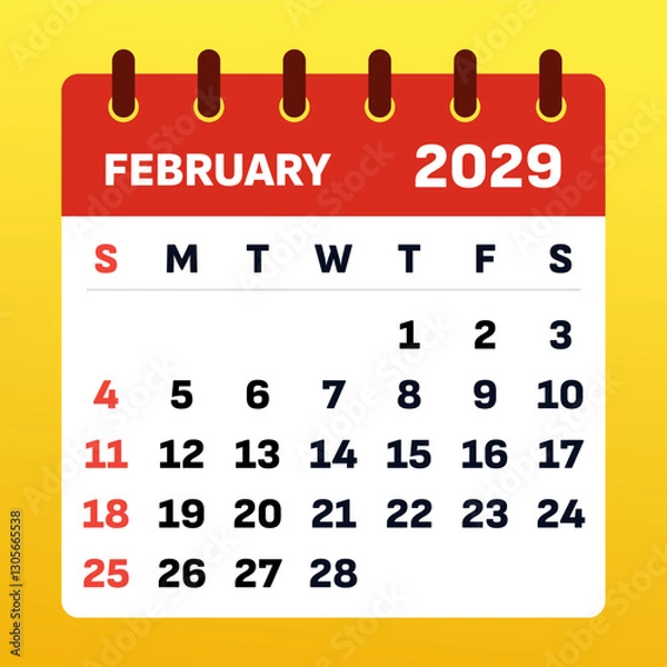 Fototapeta Elegant February 2029 calendar with a professional layout. Ideal for planning events, setting reminders, and keeping track of deadlines