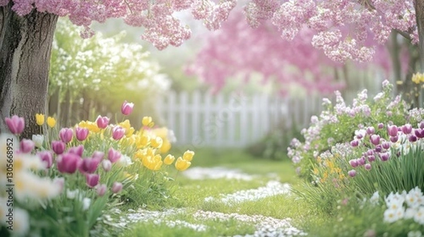 Obraz Beautiful garden with colorful flowers.