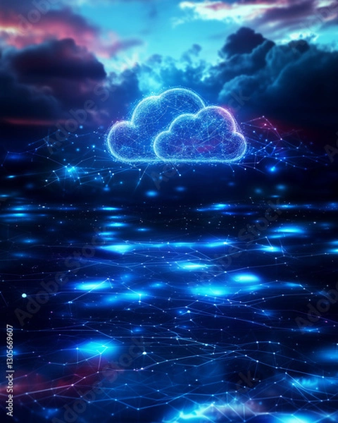 Obraz night sky with cloud computing concept