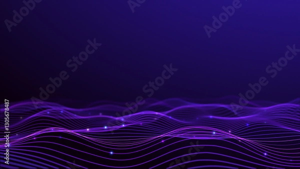 Fototapeta Glow violet pink purple blue digital landscape particle. Crypto currency, block chain, digital technology concept. 3D Rendering. Multi-colored information particles. Abstract background.