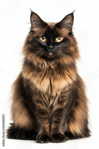 Obraz Elegant ragdoll cat with striking blue eyes lying down on a white background, showcasing its soft long fur and gentle expression, perfect for pet-related content, cat breed promotions, or animal care 