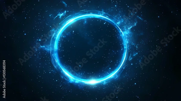 Obraz Abstract futuristic blue glowing ring frame background. Celestial - Sky. Illustration