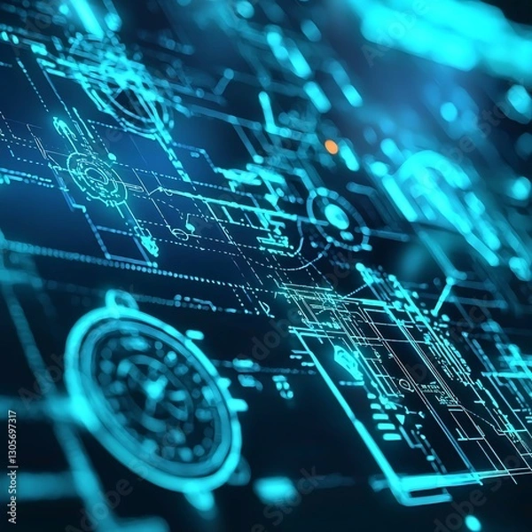 Fototapeta Digital blueprint interface glows