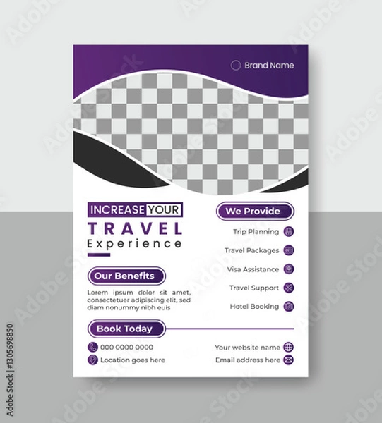 Fototapeta modern travel agency business flyer design with minimal layout, editable premium vector template