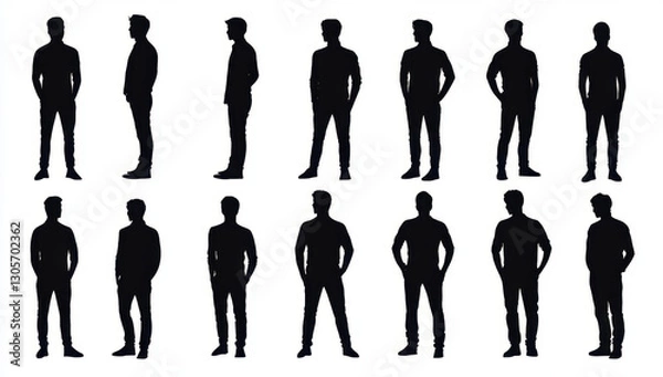 Fototapeta collection of different silhouette male body posing with business working suit, isolated vector 
