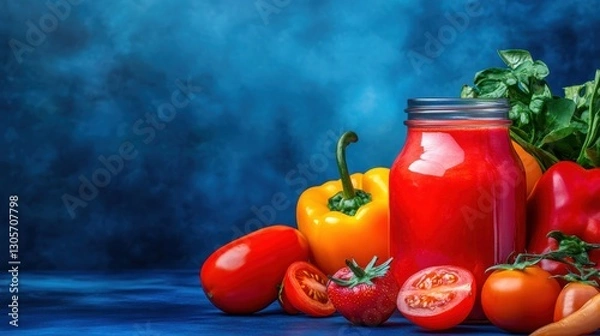 Fototapeta A colorful assortment of various fruits and vegetables displayed on a table.