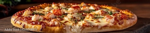 Fototapeta Freshly Baked Lobster Pizza with Cheese and Herbs. Generative AI