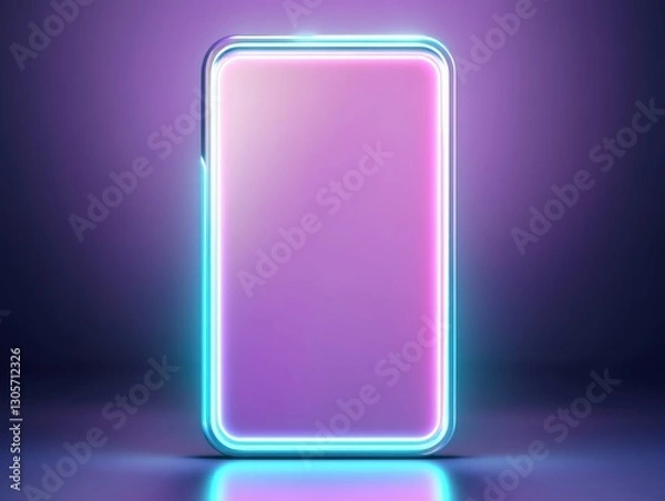 Fototapeta Futuristic smartphone mockup concept with glowing neon outline featuring vibrant pink and blue hues on a sleek design perfect for digital advertising and technology-themed projects