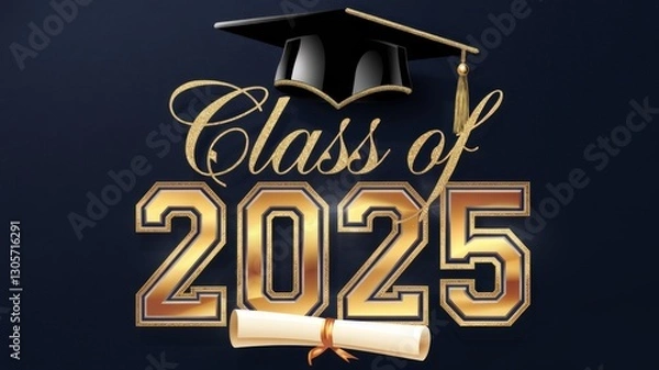 Obraz Class of 2025 Refined Graduation Emblem with Gold Typography Generative AI