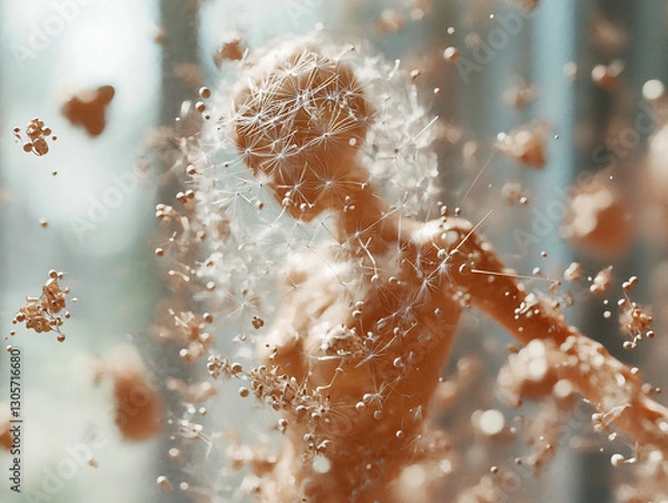 Obraz A person surrounded by dandelions