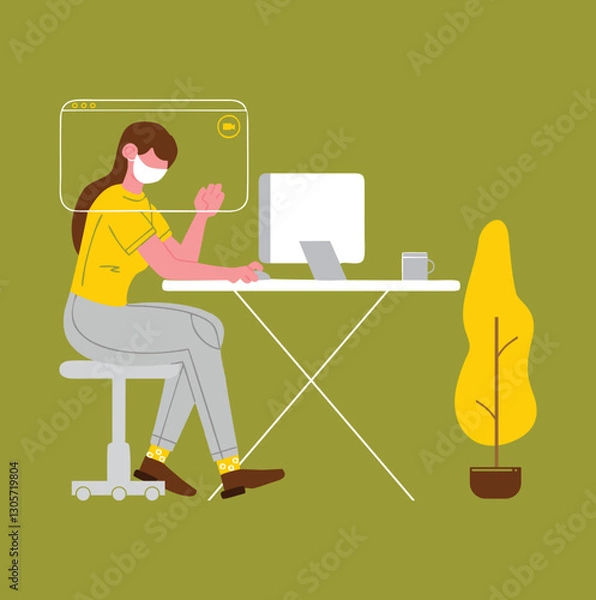 Fototapeta Vector illustration Flat character safety working with masker