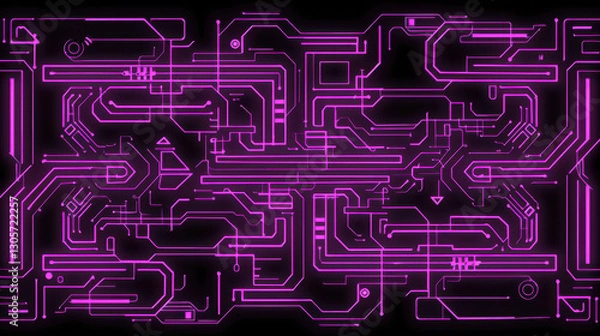 Fototapeta Futuristic neon circuit design with intricate patterns and glowing lines. This vibrant pink circuit board background creates tech inspired atmosphere, perfect for digital projects
