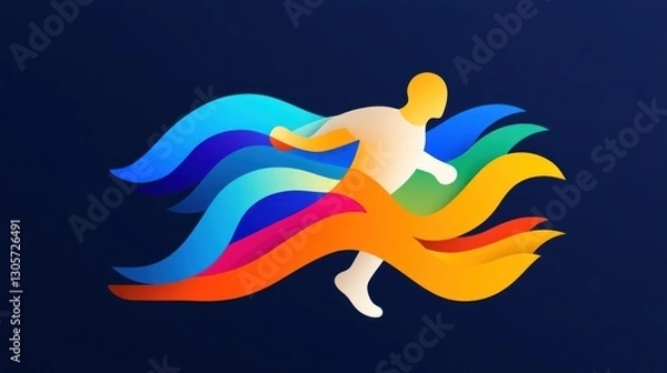 Fototapeta Abstract Runner: A vibrant depiction of speed, energy, and athleticism through a stylized runner engulfed in a dynamic stream of colorful abstract flames.