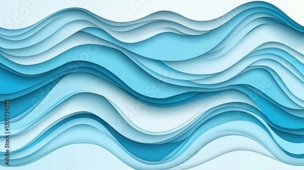 Fototapeta Celebrate World Oceans Day with a stunning blue abstract background showcasing wavy paper layers. Perfect for ecofriendly designs