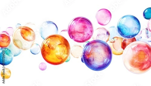 Fototapeta Colorful Bubbles Floating on White Background