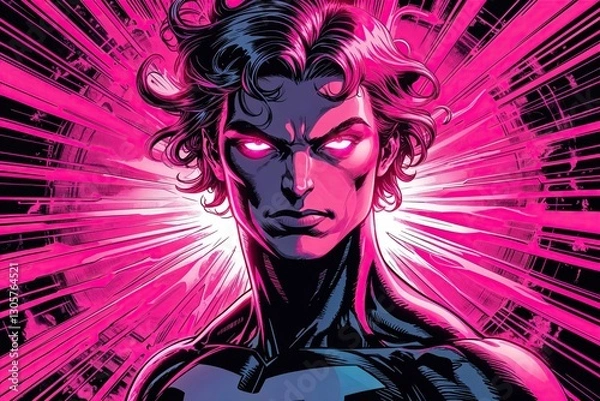 Fototapeta Vibrant Electric Pink Comic Scene with Radial Patterns and High Energy