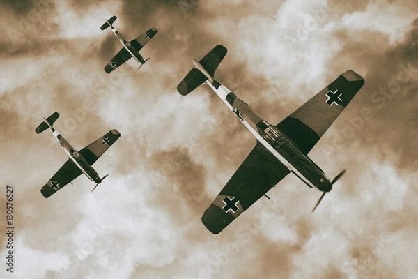 Fototapeta Niemiecki myśliwiec ME109 z II wojny światowej. Ilustracja w stylu zdjęć