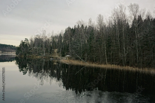 Fototapeta View of a lake during evening