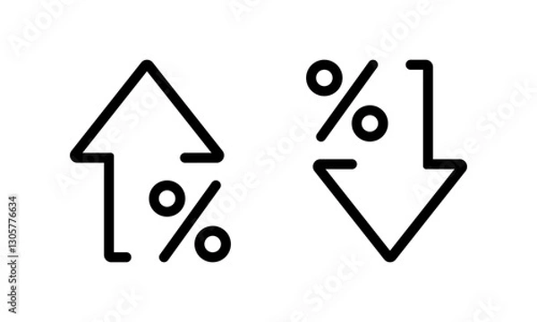 Fototapeta Percent arrow up and down icon isolated on white background. Percentage growth and decline sign symbol
