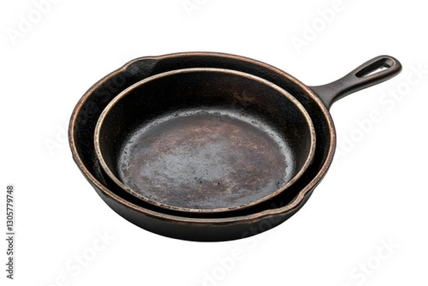 Fototapeta Rustic Cast Iron Skillet on White Background  Cooking and Culinary Concept