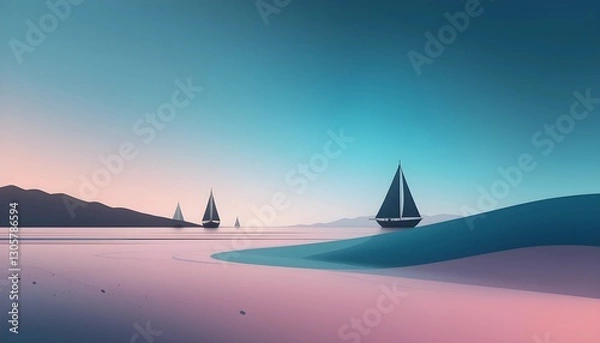 Fototapeta Modern Ocean-Inspired Abstract Sailboat Background