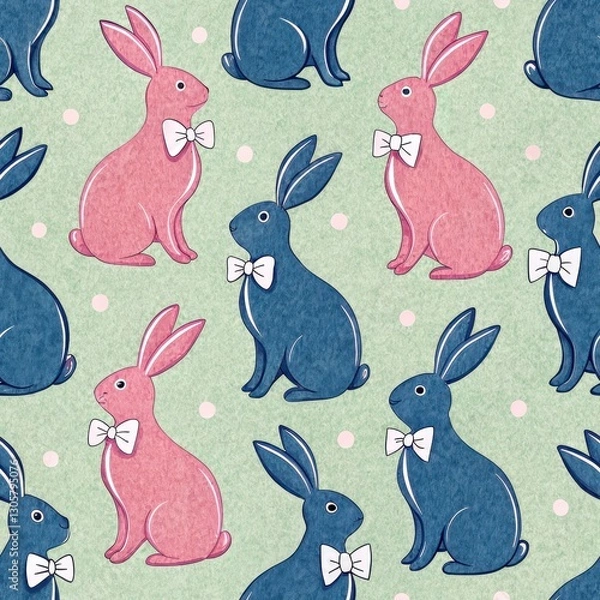 Fototapeta Easter Seamless Pattern of Cute Bunnies Spring Celebration Digital Art Colorful Background Playful Concept