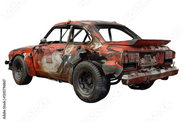 Fototapeta Battered Off Road Vehicle in Camouflage Finish Abandoned in Desert Terrain