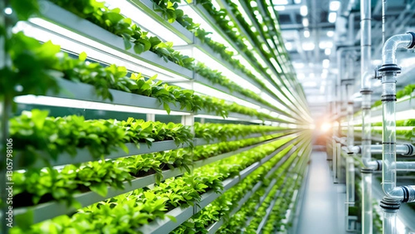 Obraz Vertical Farming Facility Filled with Lush Greens