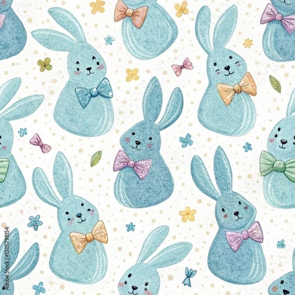 Fototapeta Easter Seamless Pattern of Cute Bunnies with Bowties Spring Celebration Digital Art Cheerful Environment Top-Down View