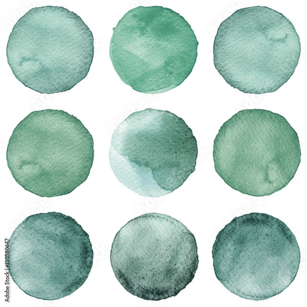 Fototapeta Watercolor circles collection gray colors. Stains set isolated on white background. Design elements