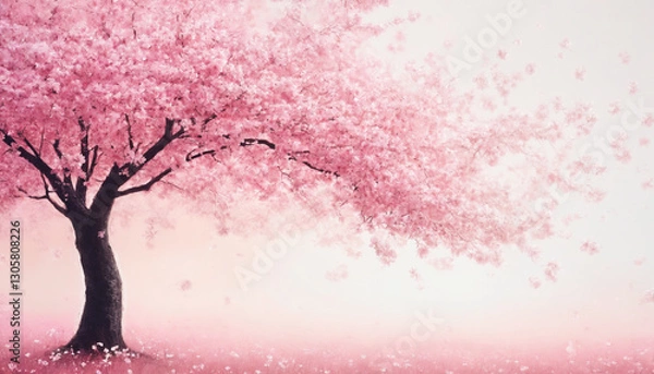 Fototapeta Digital Illustration of Blooming Sakura in Brown and Pink Tones with Space for Text, Delicate, Festive, and Elegant