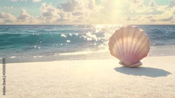 Obraz Serene Seashell on Sandy Beach at Sunset