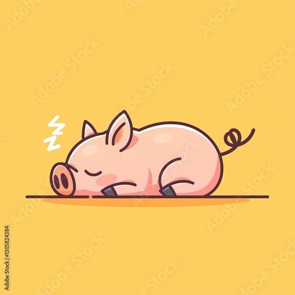 Obraz Cute pig sleeping on yellow