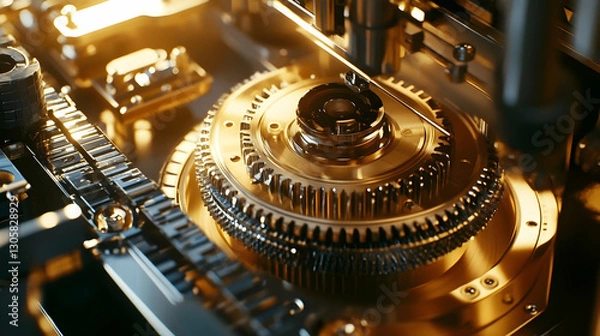 Fototapeta Macro view of precision machinery components highlighting advanced manufacturing technology