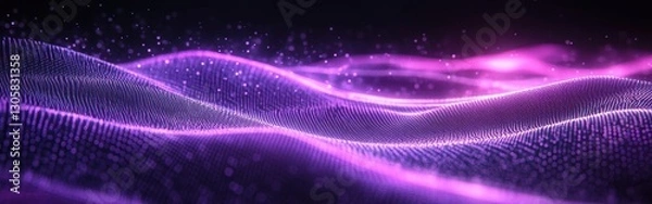 Fototapeta Futuristic abstract landscape with glowing purple waves and particles in a digital environment showcasing vibrant colors and flowing motion in a cosmic setting