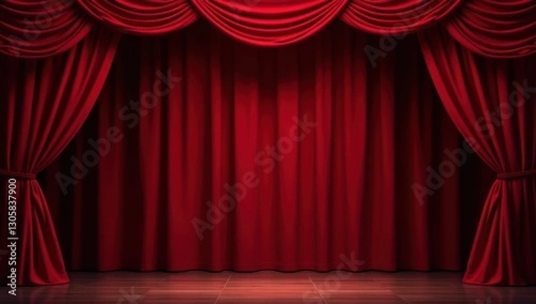 Fototapeta Classic Red Velvet Theater Curtains Stage Background. Perfect for theatrical presentations, entertainment websites, formal event backdrops