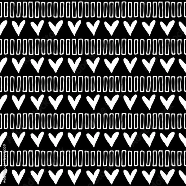 Fototapeta Seamless vector pattern. Black and white geometrical background with hand drawn little decorative elements.Simple design. Graphic vector illustration. Template for wrapping, background wallpaper cover