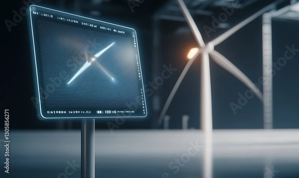 Fototapeta AI-powered wind turbine optimization concept with a futuristic design. Ideal for renewable energy and technology themes.