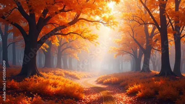 Fototapeta Surreal Forest with Glowing Leaves