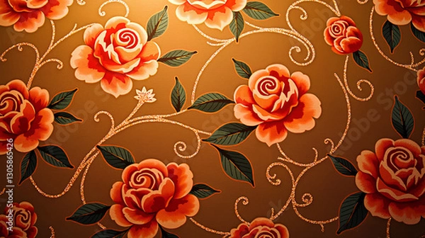 Obraz Damask Rose Vintage Textile Design