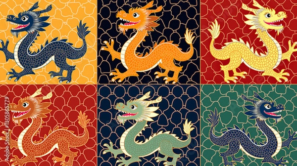 Fototapeta Cloisonné Dragon Scale Color Blocks